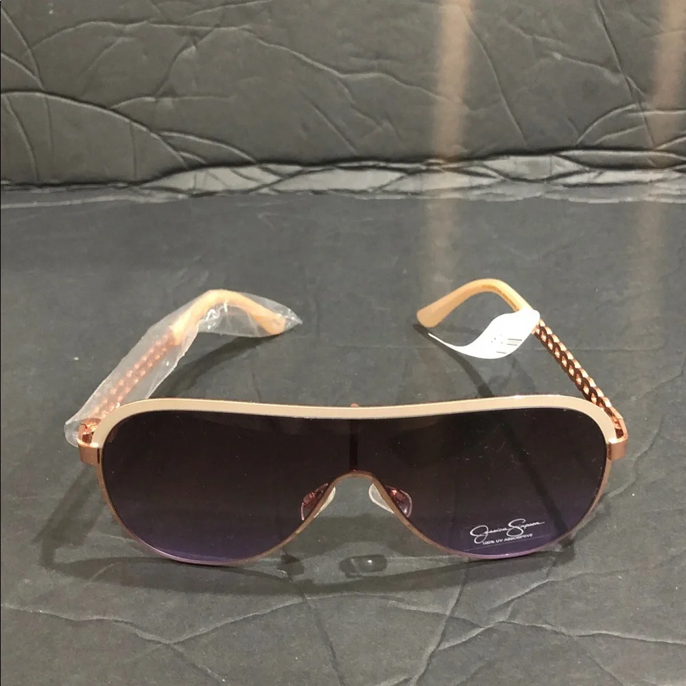 Jessica Simpson J6228 nude gray‎ rose gold Metal Shield Aviator Pilot Sunglasses